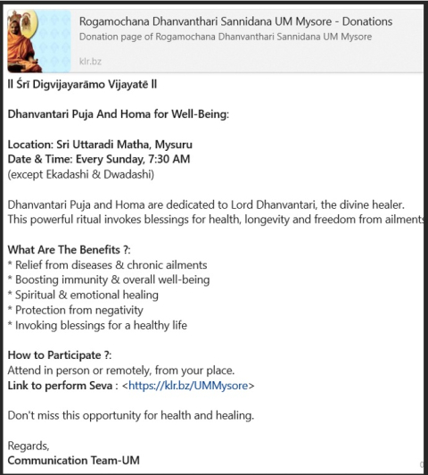 dhanvantari puja and homa for well being