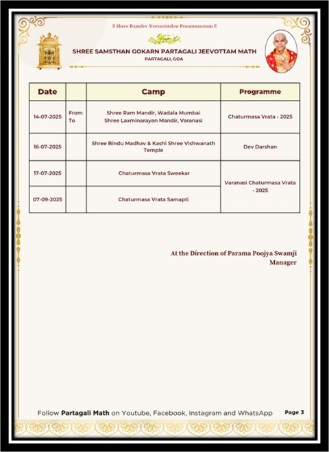 shree samsthan gokarn partagali jeevottam math – june and july month travel schedule
